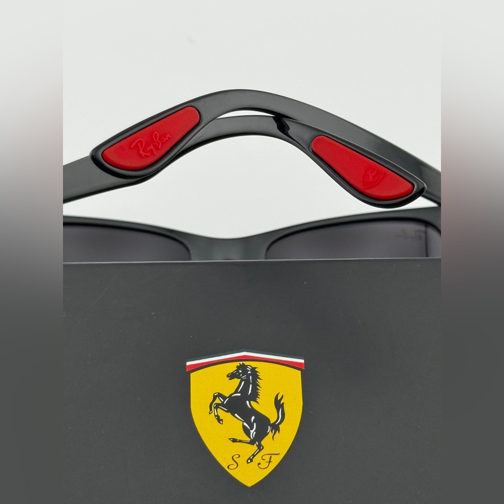 Ray-Ban Scuderia Ferrari Sunglasses RB4195M Polished Black Frame Gray Lenses - Picture 10 of 14